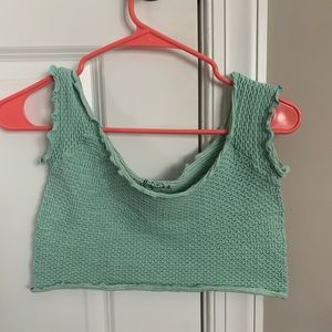 Free People Ruched off the shoulder mint crop top